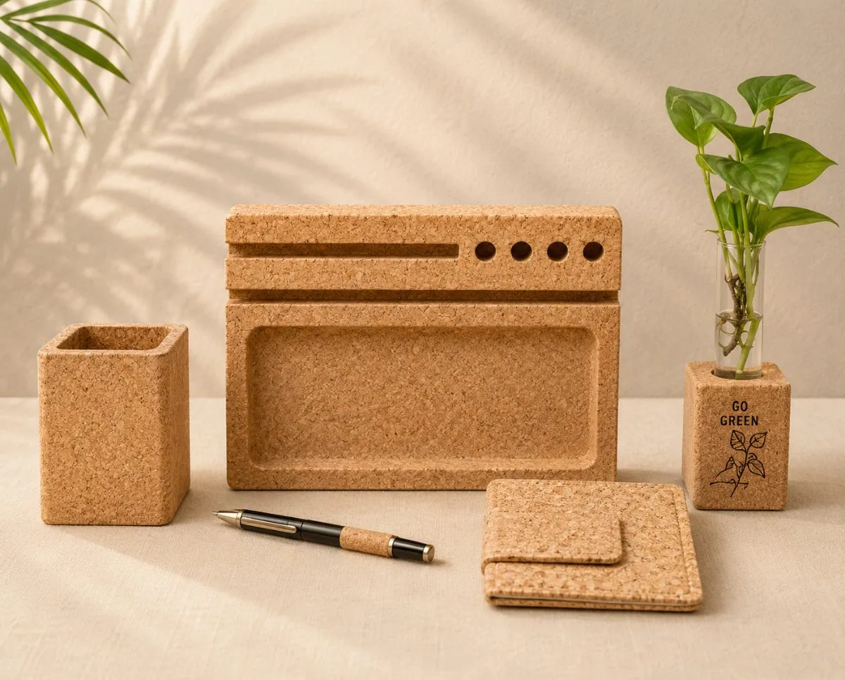 Cork Desk Organizer Set — sustainable cork corporate gift kit, design 10