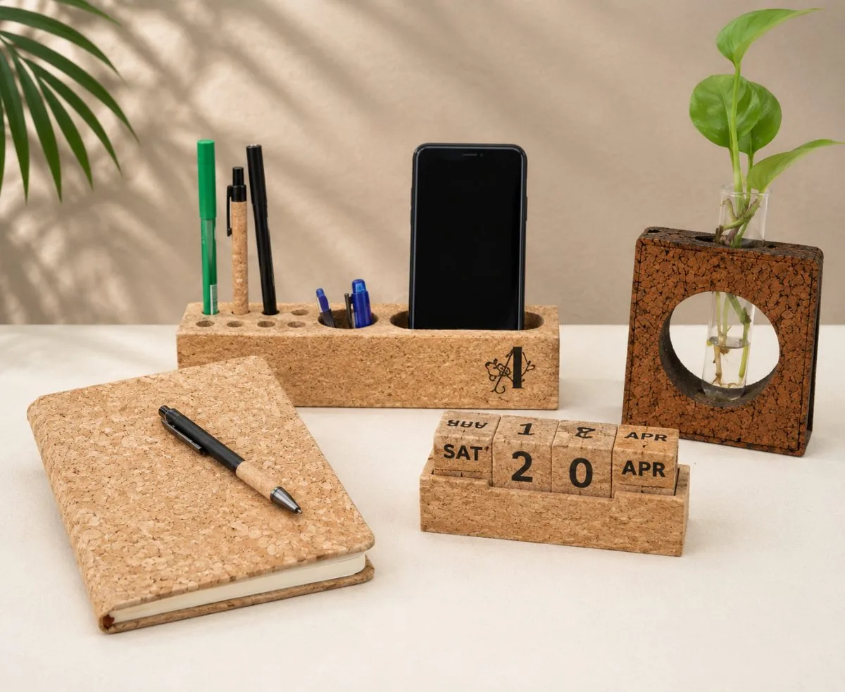 Cork Notebook & Organizer Set — sustainable cork corporate gift kit, design 12