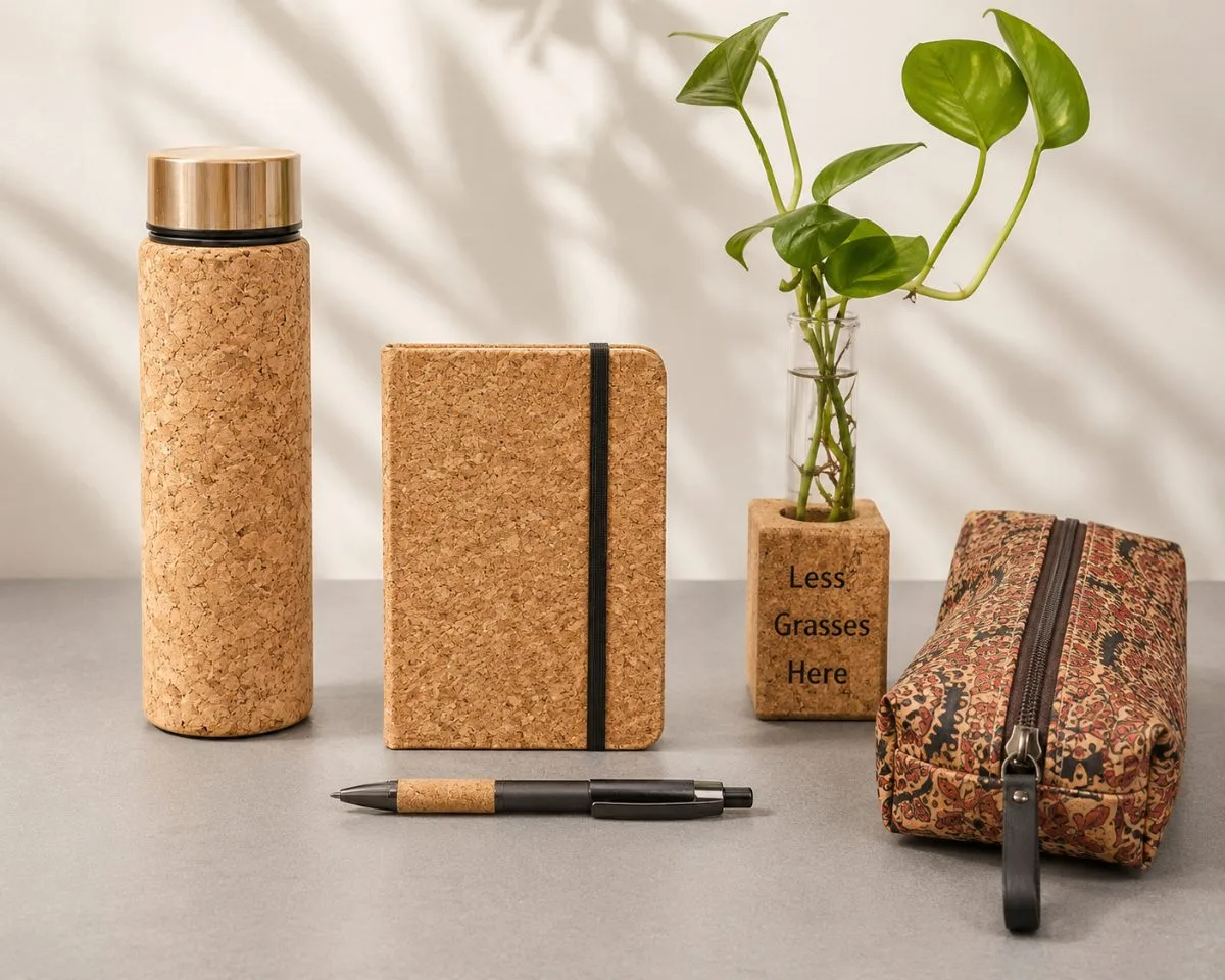 Cork Bottle & Travel Pouch Set — sustainable cork corporate gift kit, design 13