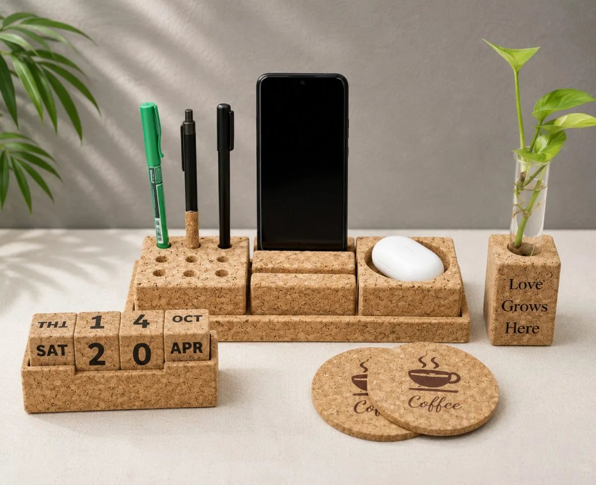 Cork Modular Desk Set — sustainable cork corporate gift kit, design 14