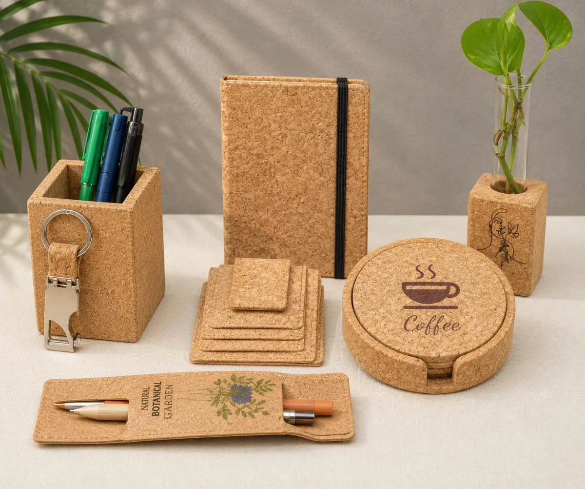 Cork Office Botanical Set — sustainable cork corporate gift kit, design 16