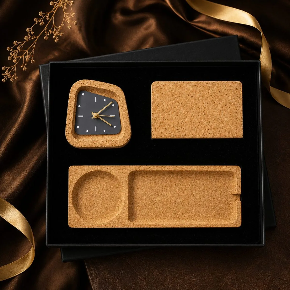 Cork Desk Clock & Tidy Set — sustainable cork corporate gift kit, design 19