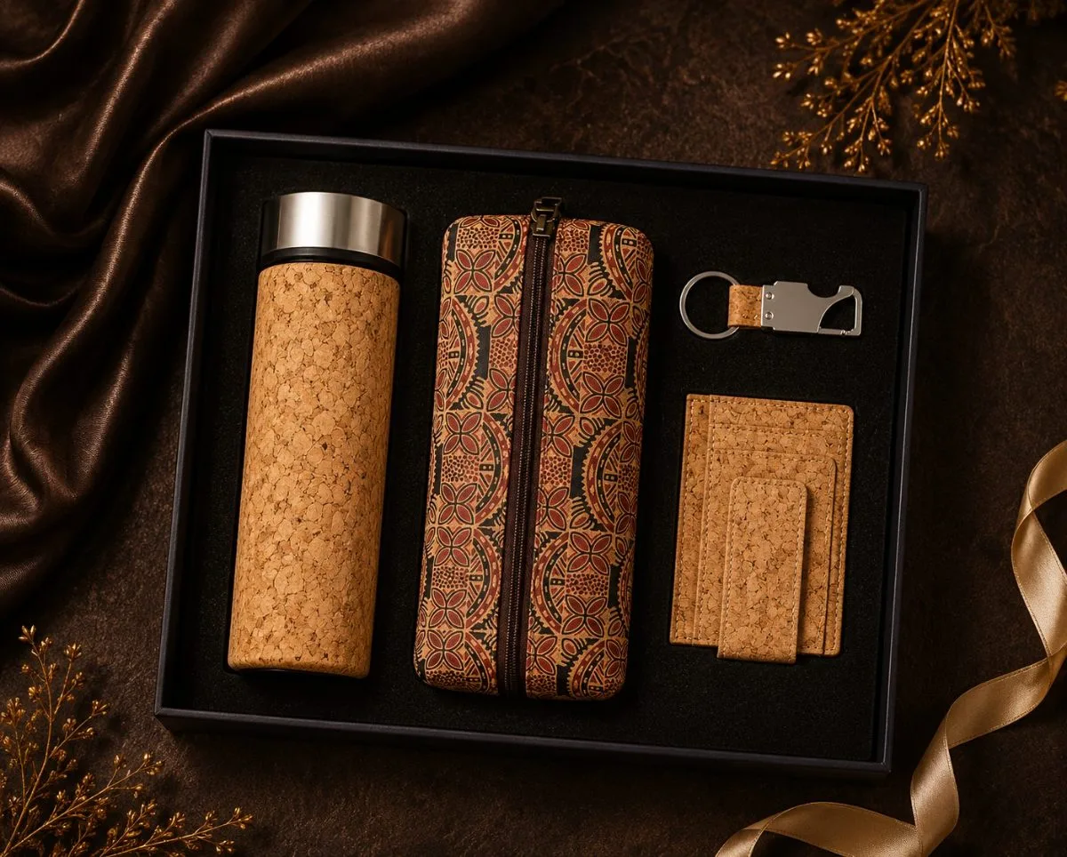 Cork Bottle & Pouch Travel Set — sustainable cork corporate gift kit, design 24