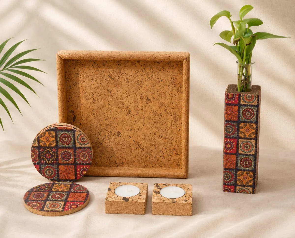 Cork Mandala Tray Set — sustainable cork corporate gift kit, design 4