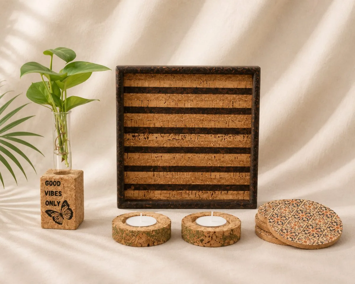 Cork Striped Serving Set — sustainable cork corporate gift kit, design 5