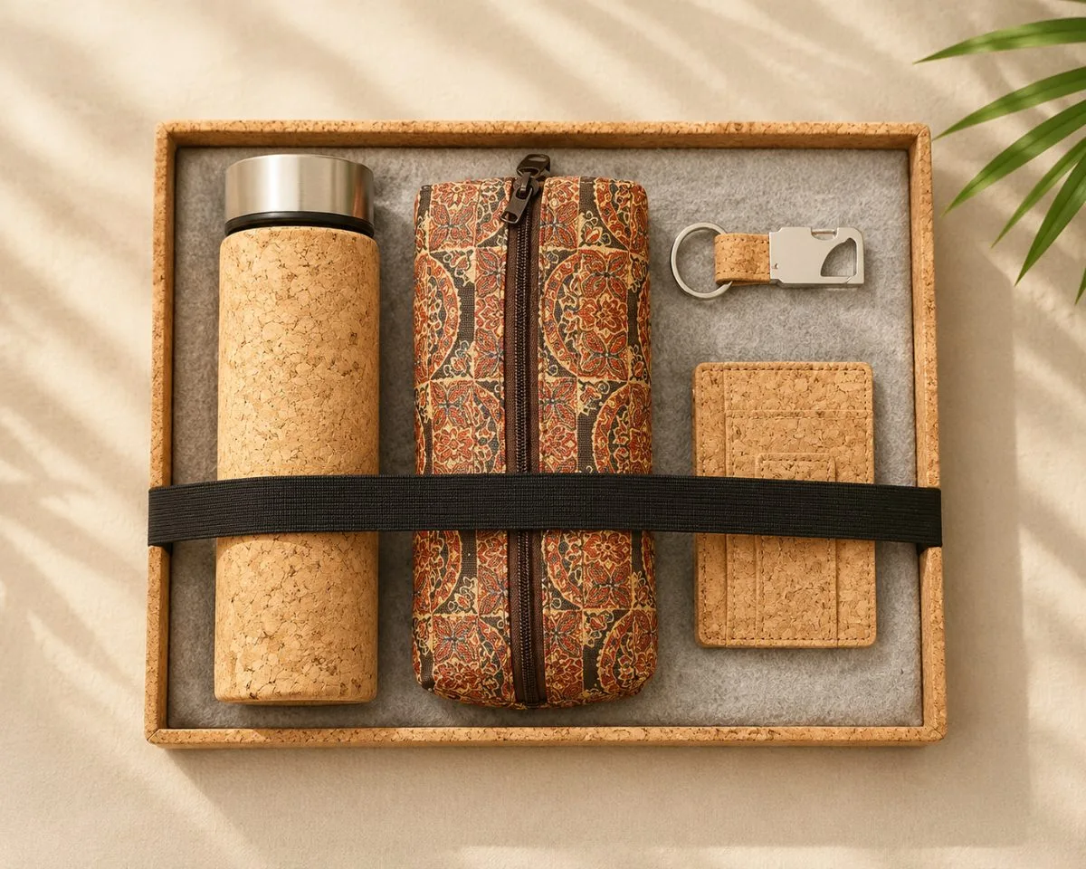 Cork Travel Gift Box — sustainable cork corporate gift kit, design 9