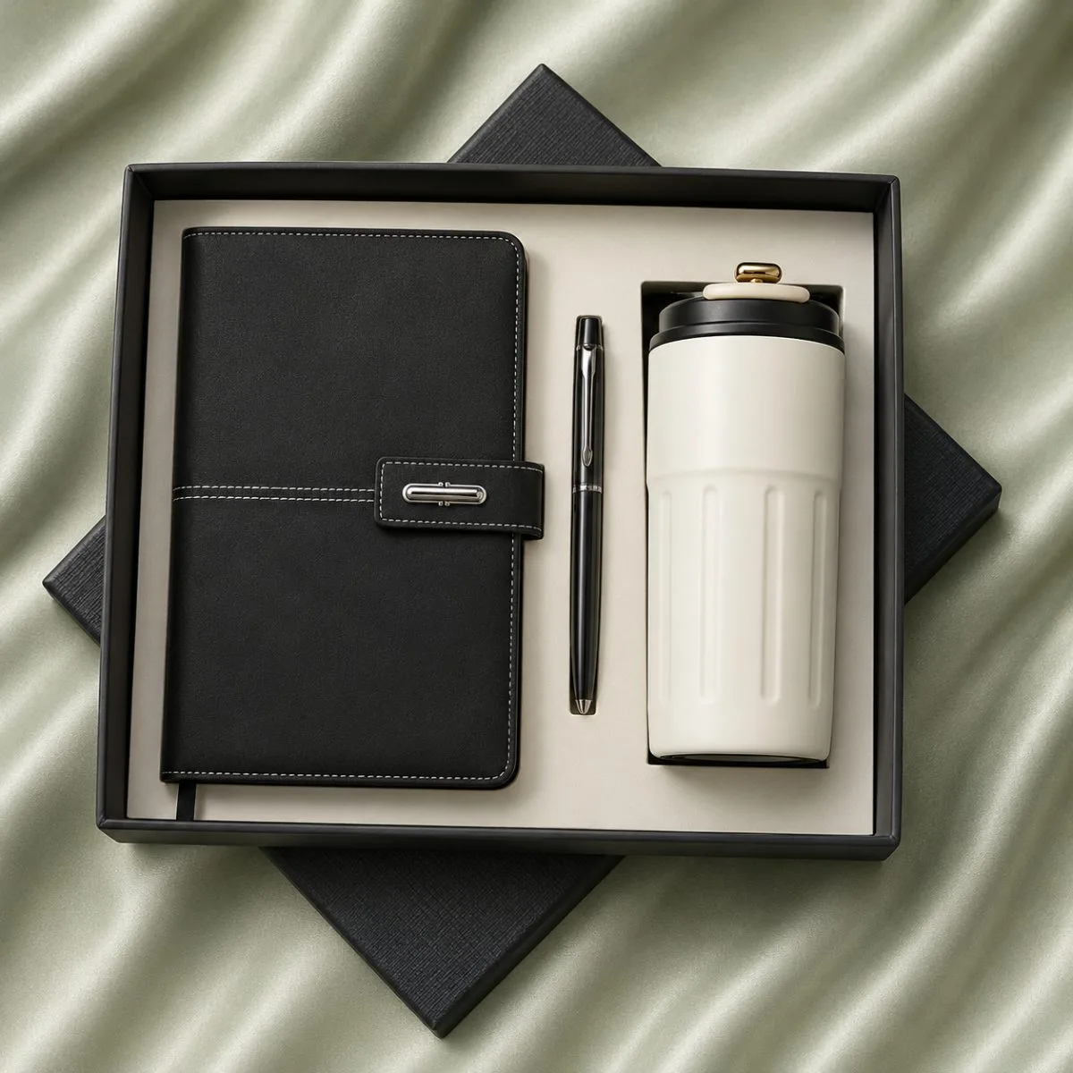 Luxury Kits — black diary, keychain, pen & vacuum bottle gift set, design 10